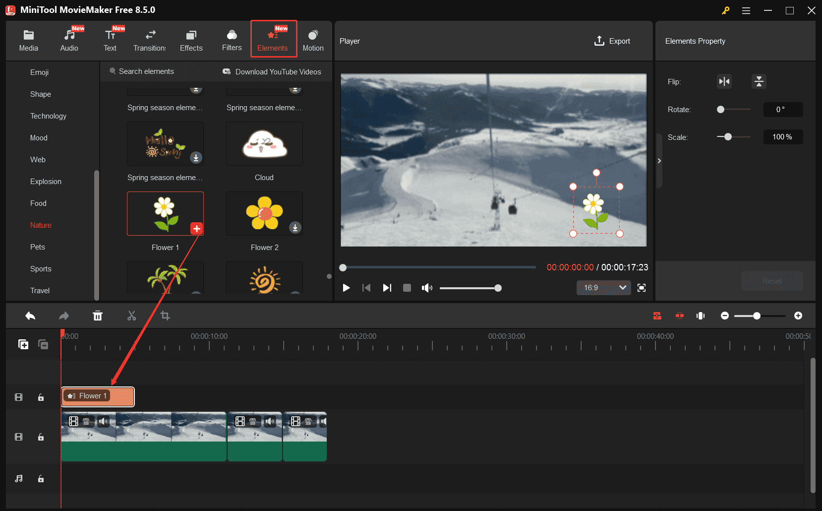 MiniTool MovieMakerでステッカーが動画に追加された状態