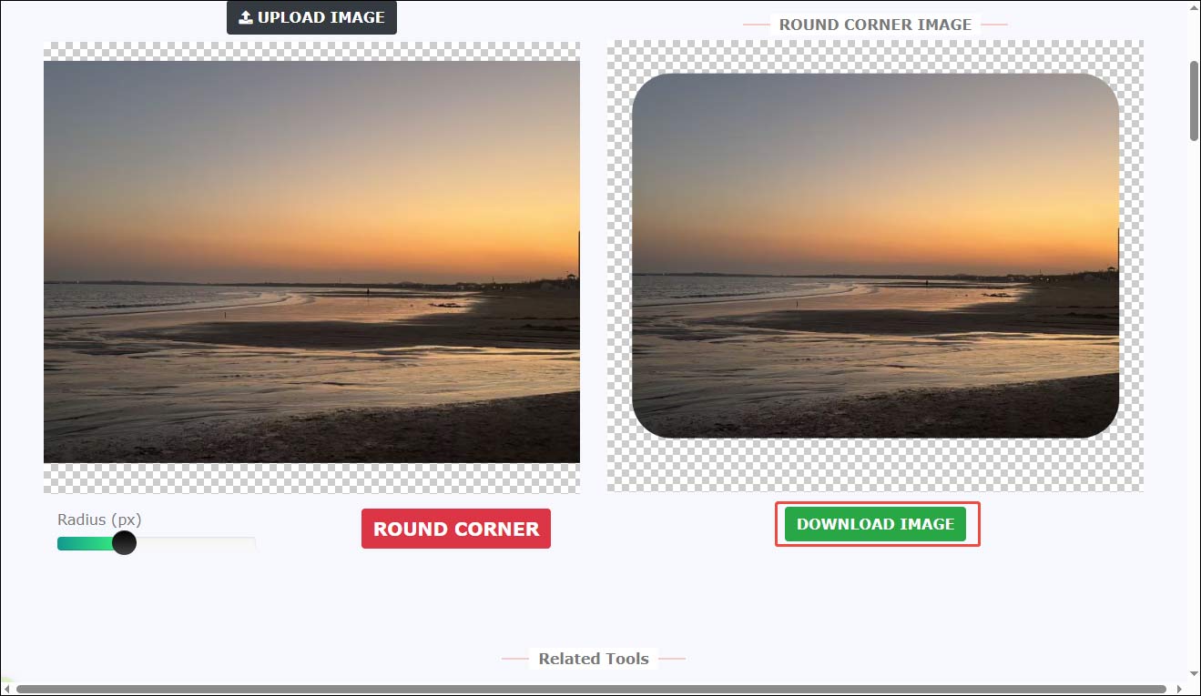 ImageOnline.co interface showing the highlighted DOWNLOAD IMAGE option.