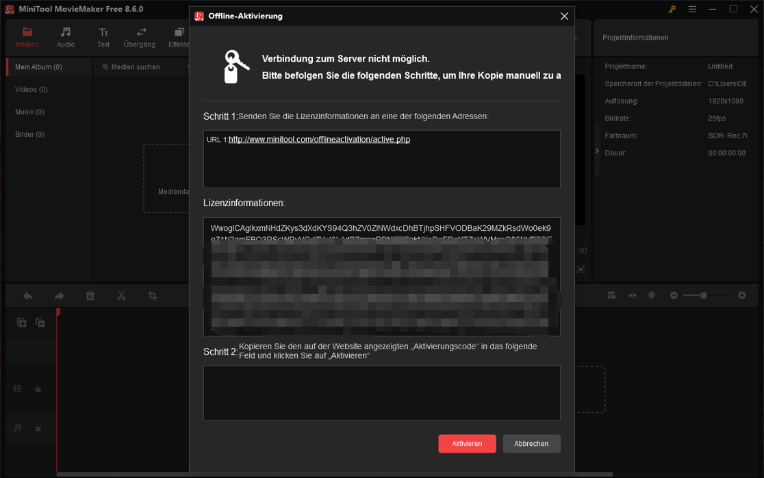 Kopieren Sie die URL und Lizenzinformationen von MiniTool MovieMaker.
