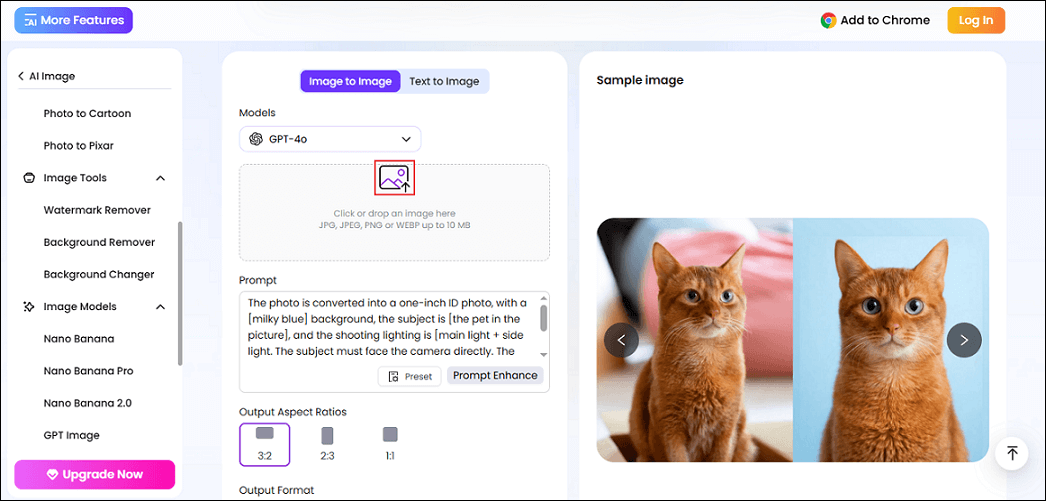 EaseMate AI interface with the Photo icon selected.
