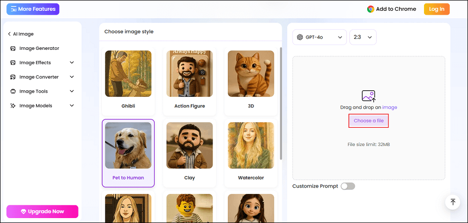 EaseMate AI interface with the Choose a file option selected.