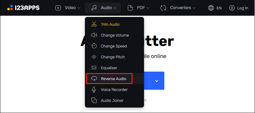 Online MP3 Cutter’s main page showing how to open the audio reverser tool.