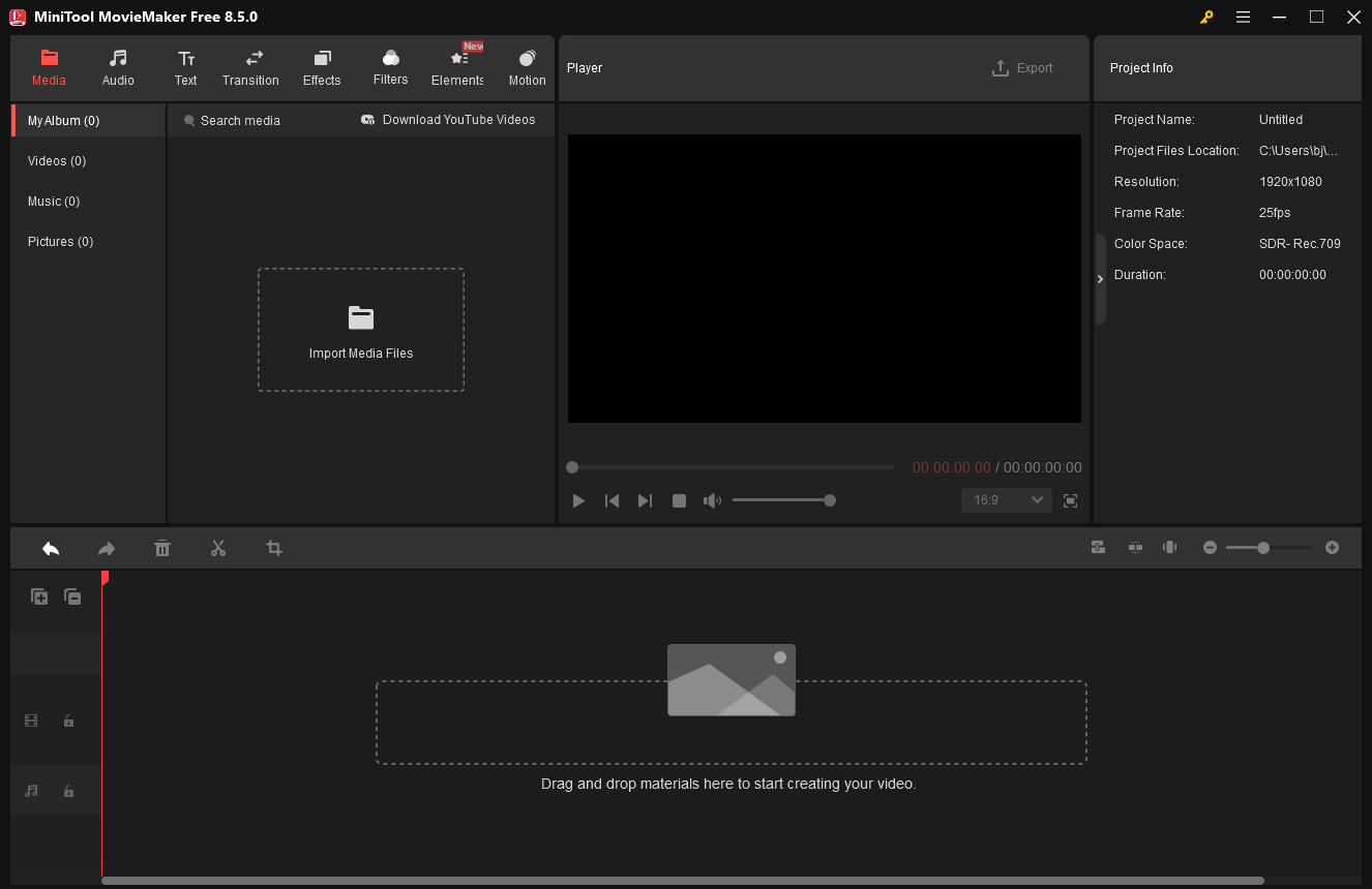 MiniTool MovieMaker’s main interface.