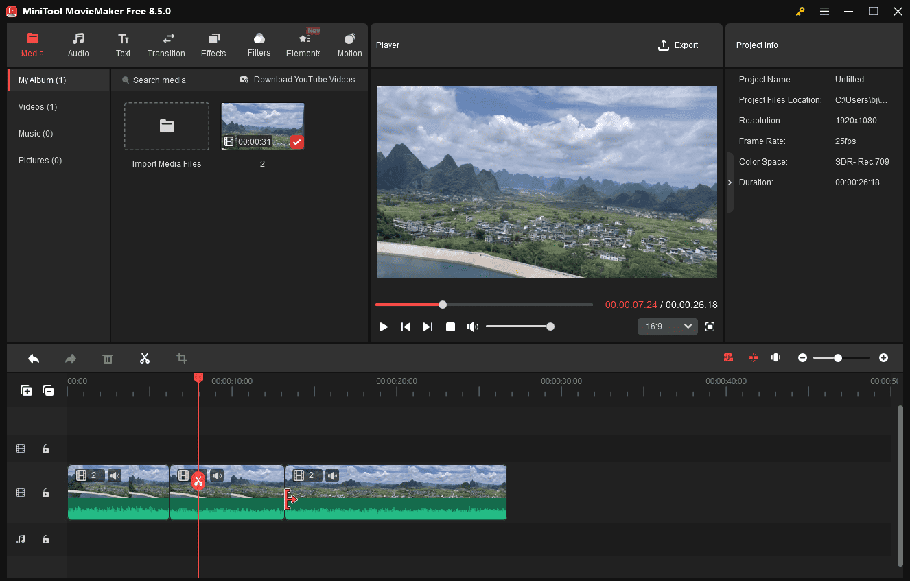 The main interface of MiniTool MovieMaker.