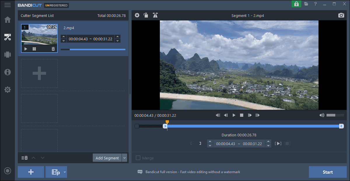 The main interface of Bandicut.