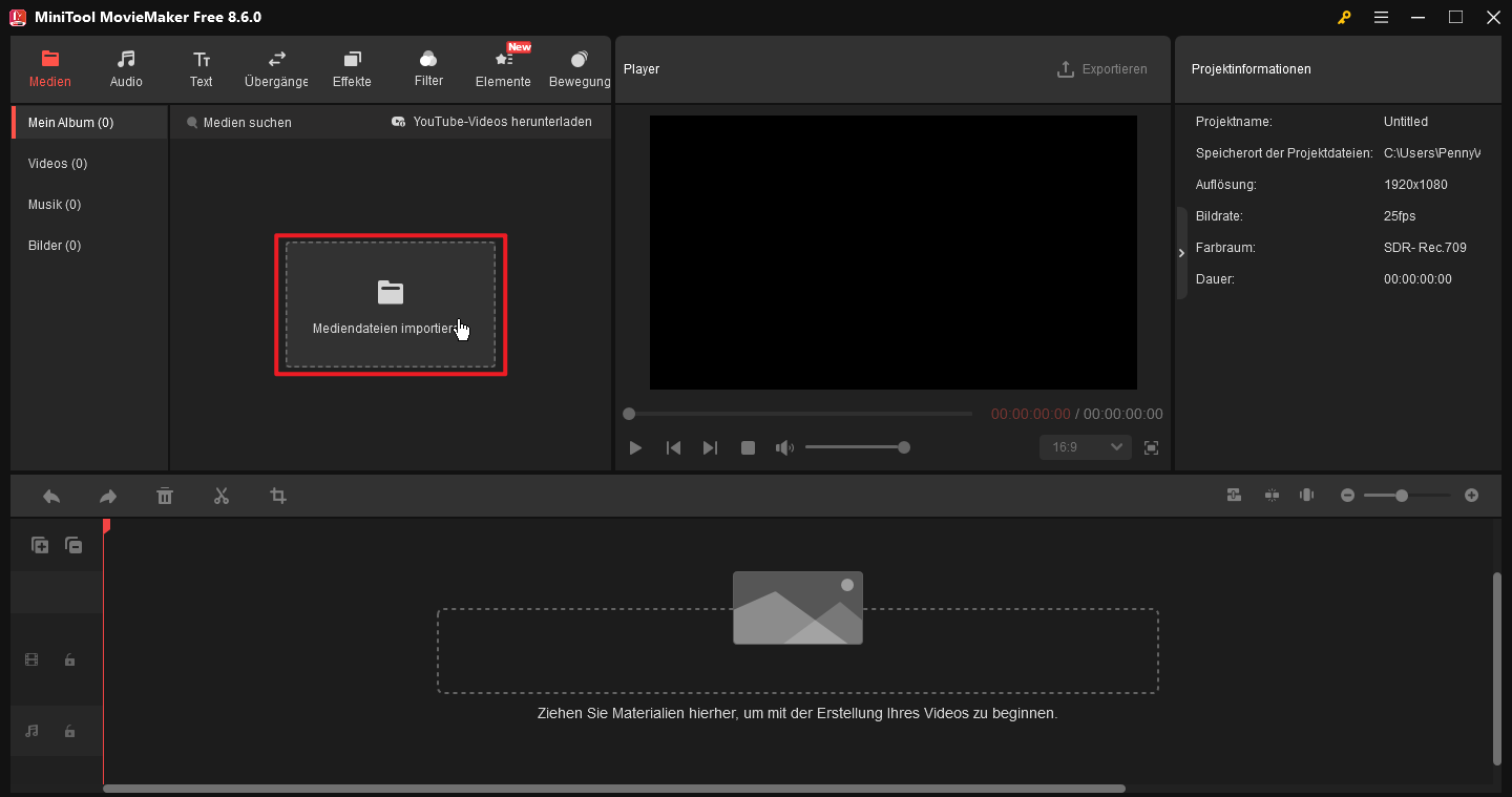 Ankreuzen von Mediendateien importieren in MiniTool MovieMaker.