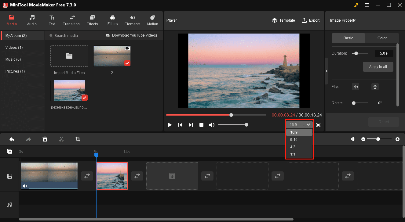 Elige una relación de aspecto al editar vídeo.