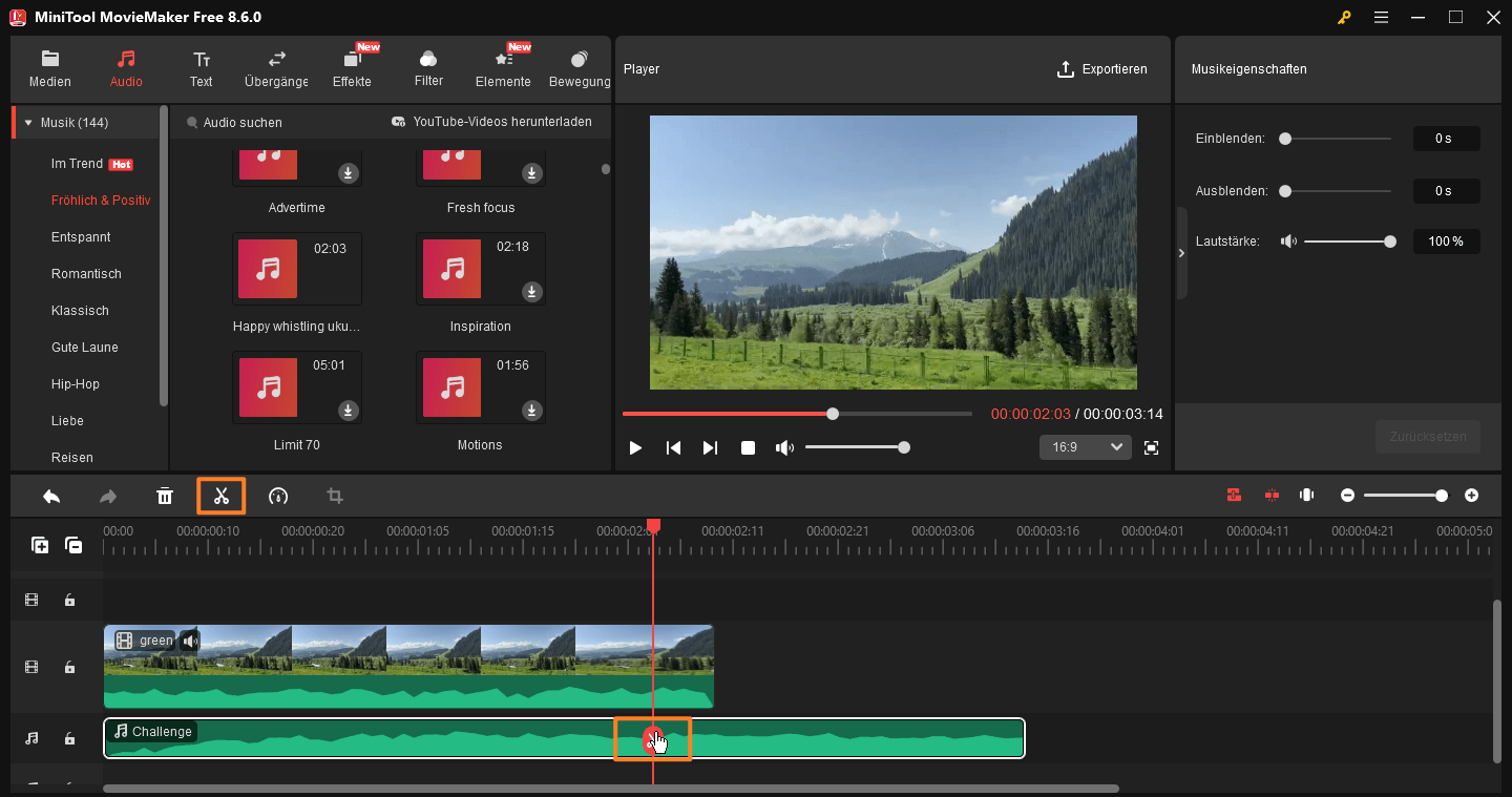 Audio in MiniTool MovieMaker teilen.
