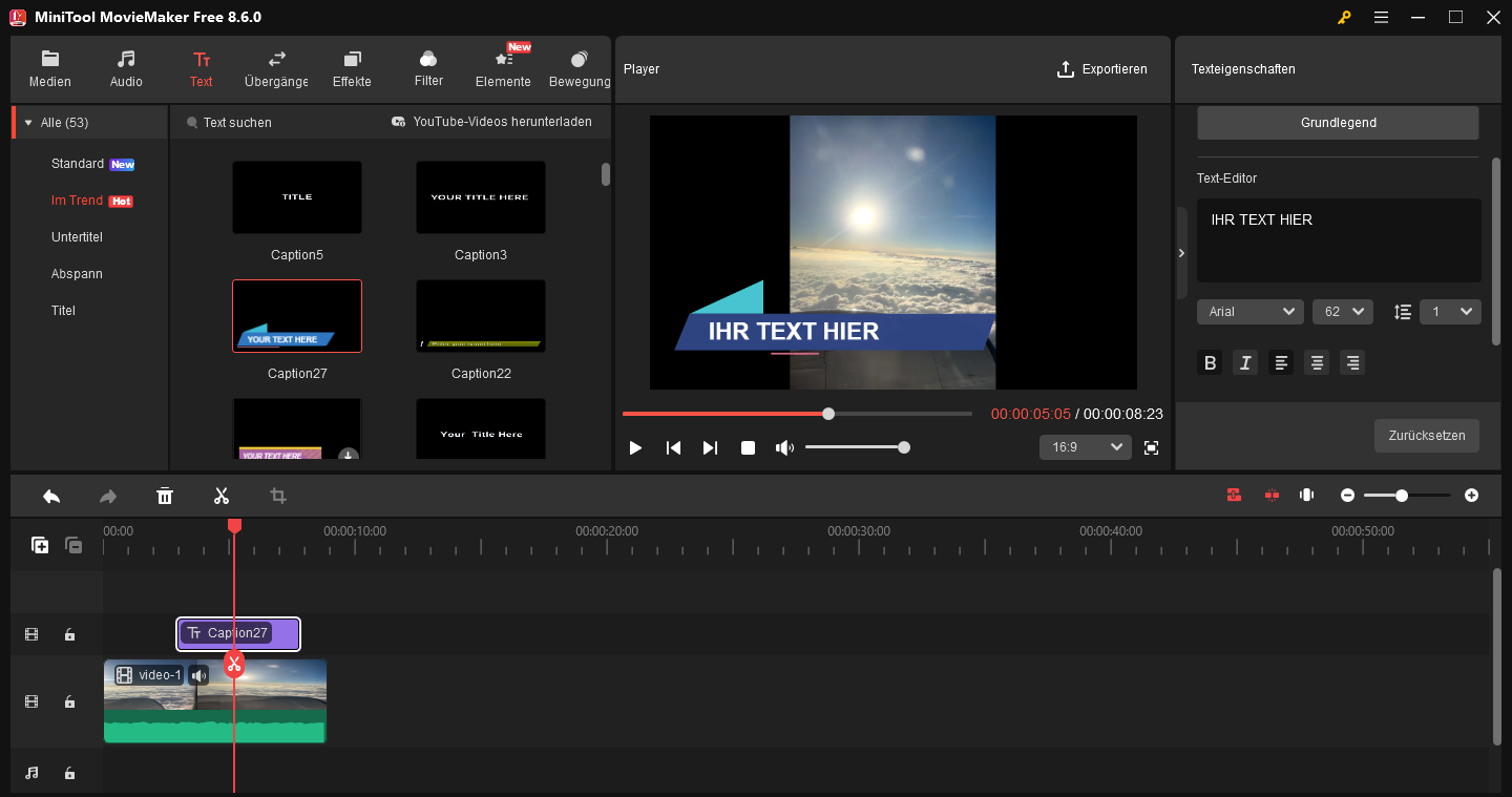 Oberfläche von MiniTool MovieMaker.