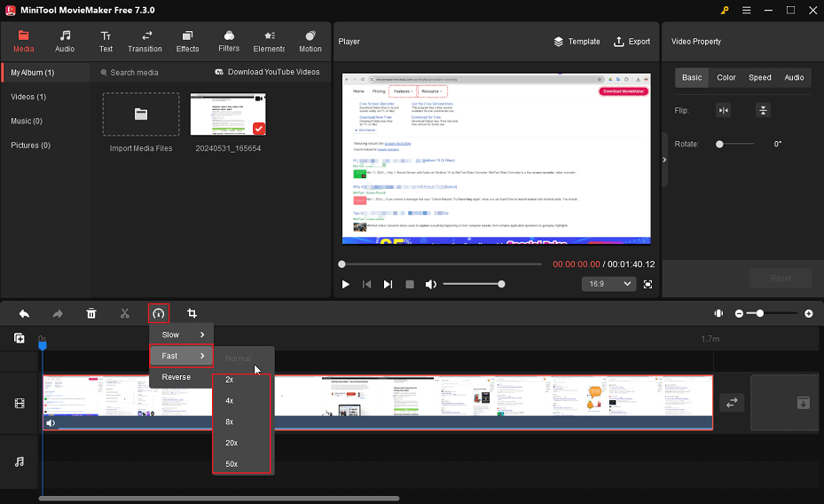 Accélérer l'enregistrement d'écran dans MiniTool MovieMaker.