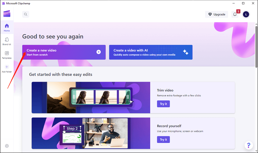 Haz clic en Crear un nuevo vídeo.