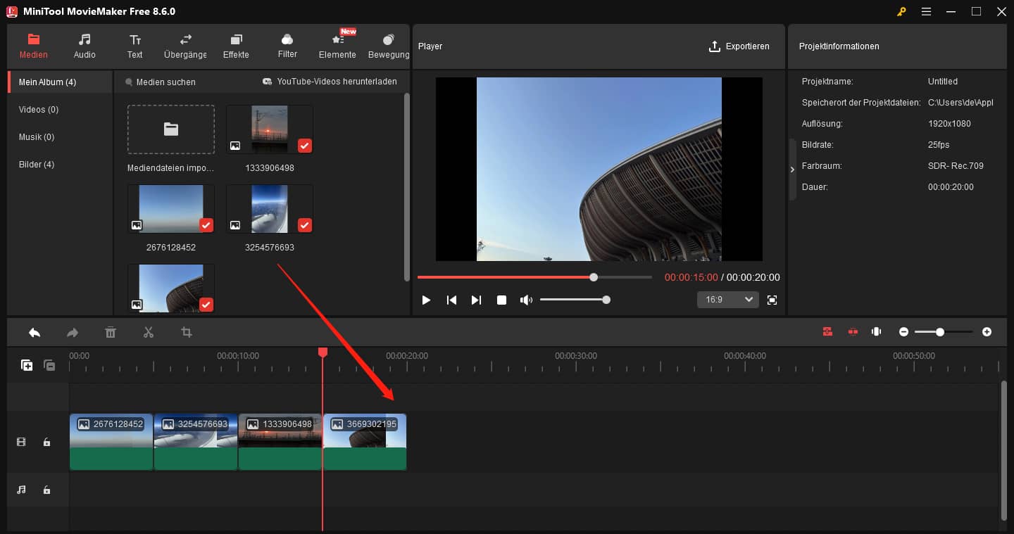 Fügen Sie Ihre Fotos zur Zeitleiste hinzu