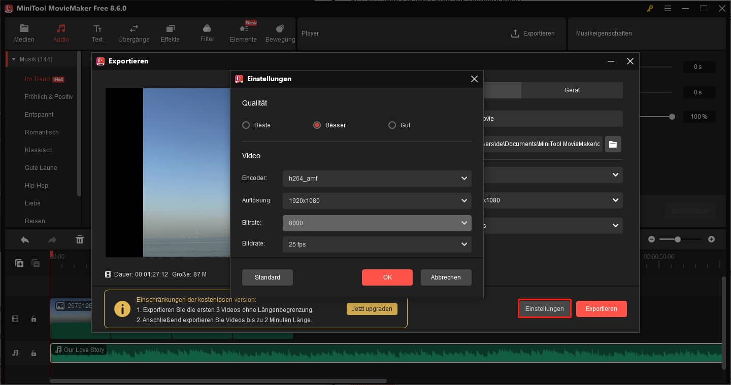 Stellen Sie die Parameter des Diashow-Videos ein