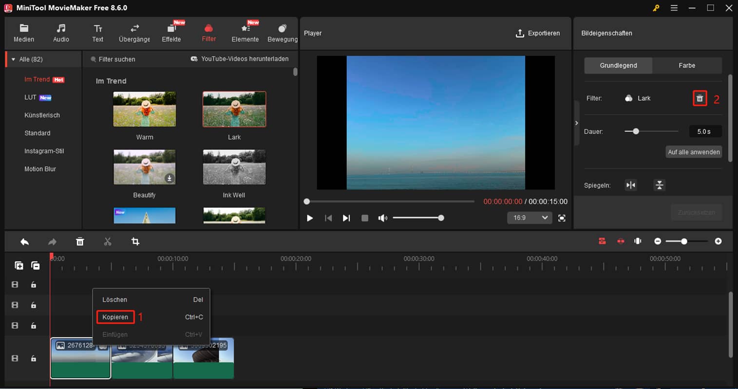 Zwei Methoden zum Löschen eines auf dem Video befindlichen Filters in MiniTool MovieMaker.