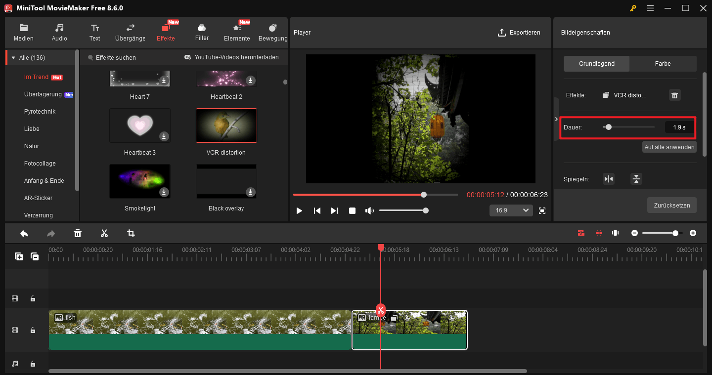 Fotodauer in MiniTool MovieMaker bearbeiten.