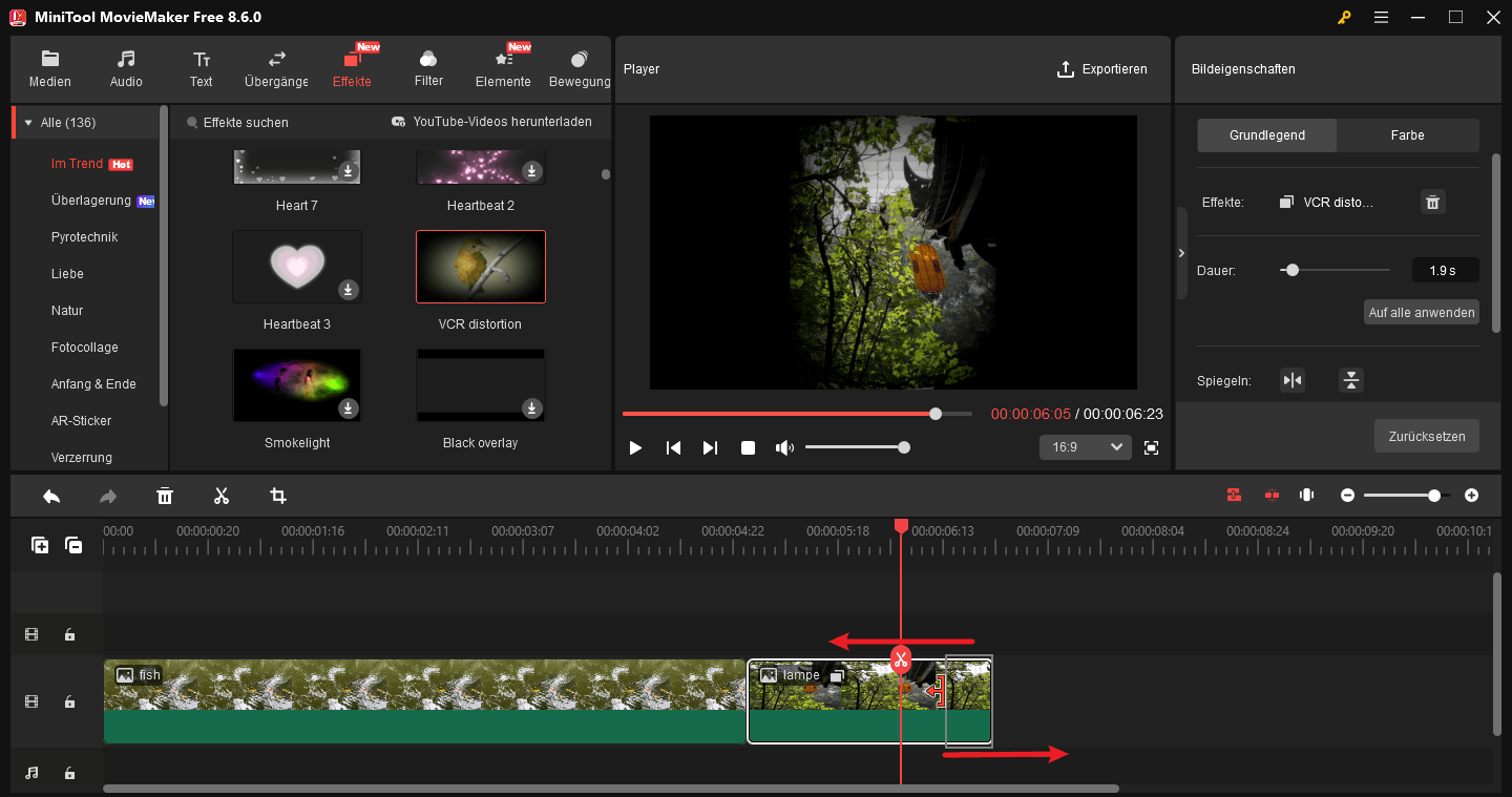 Ändern der Fotodauer in MiniTool MovieMaker.