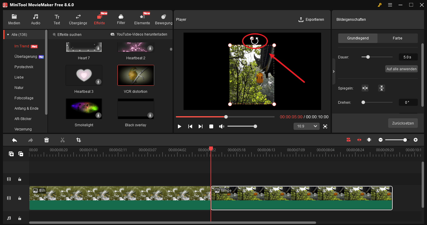 Gehen Sie zum Vorschaufenster, um ein Foto in MiniTool MovieMaker zu drehen.