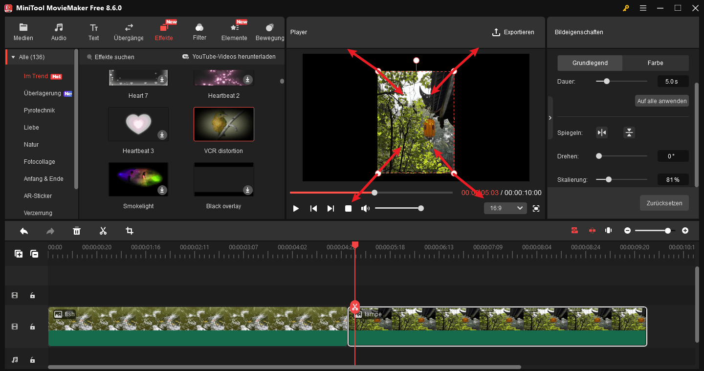 Gehen Sie zum Vorschaubereich, um die Anzeigegröße des Fotos in MiniTool MovieMaker anzupassen.