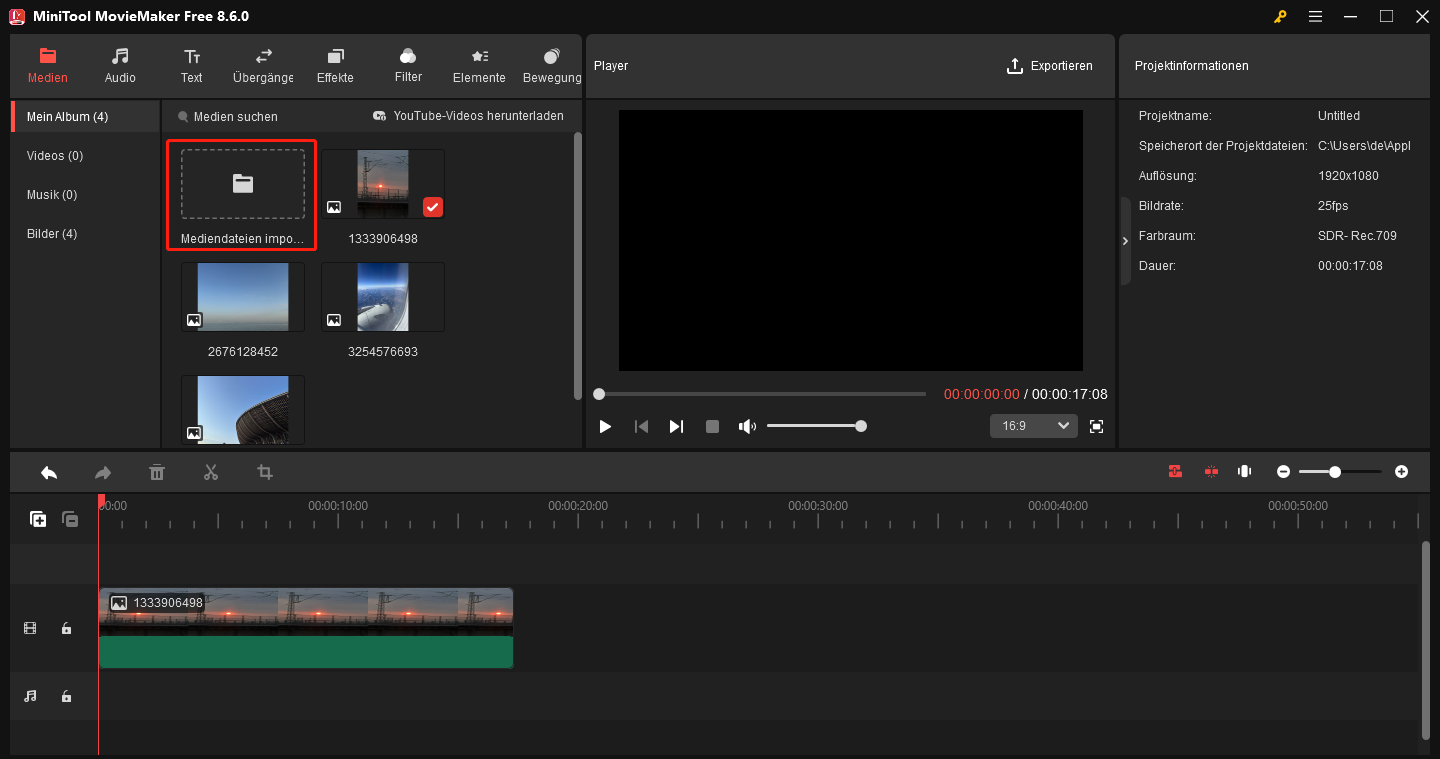 Hauptoberfläche von MiniTool MovieMaker.