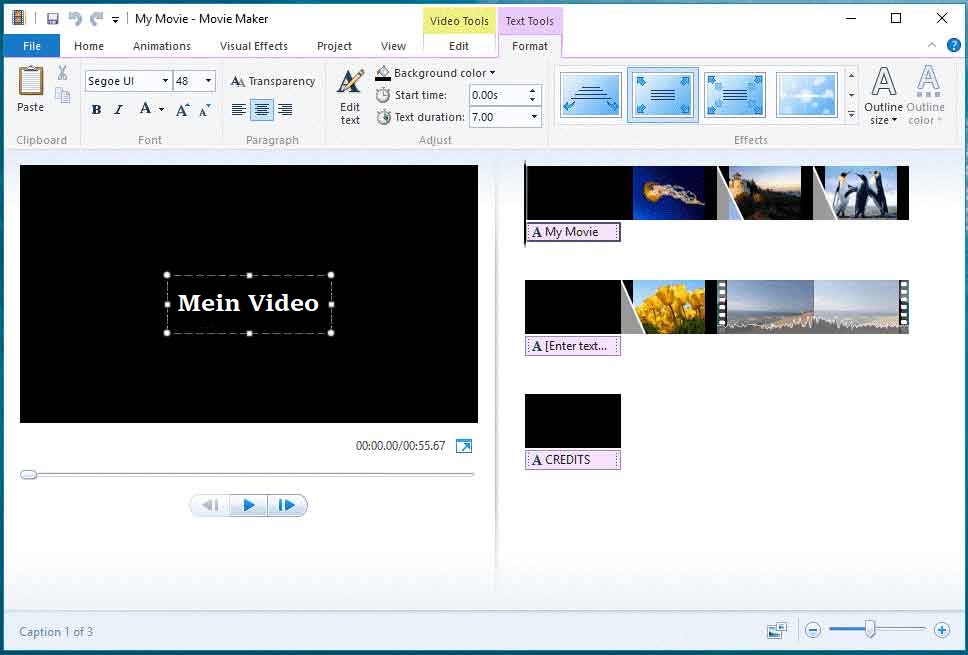 Hauptoberfläche von Windows MovieMaker.