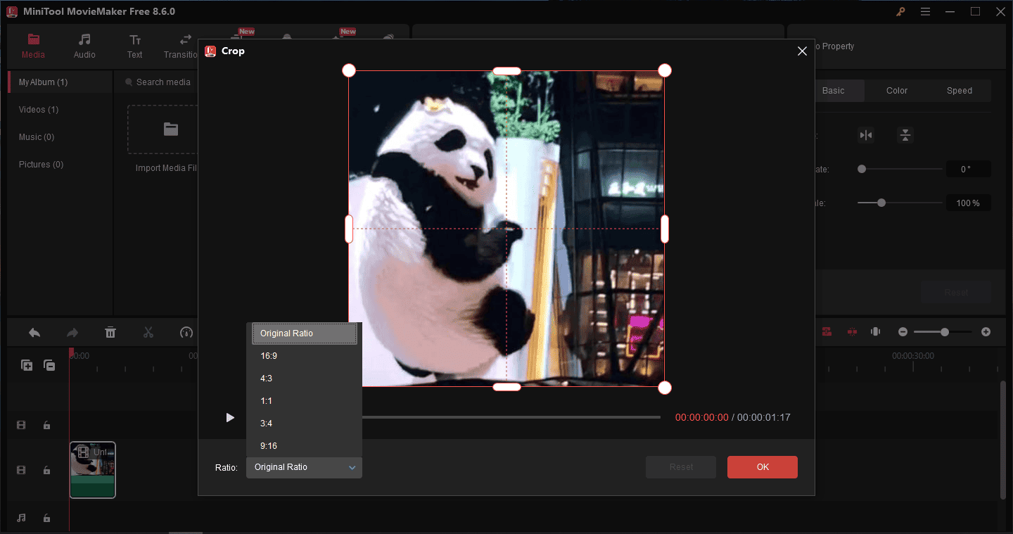 MiniTool MovieMaker interface showing how to crop a GIF.