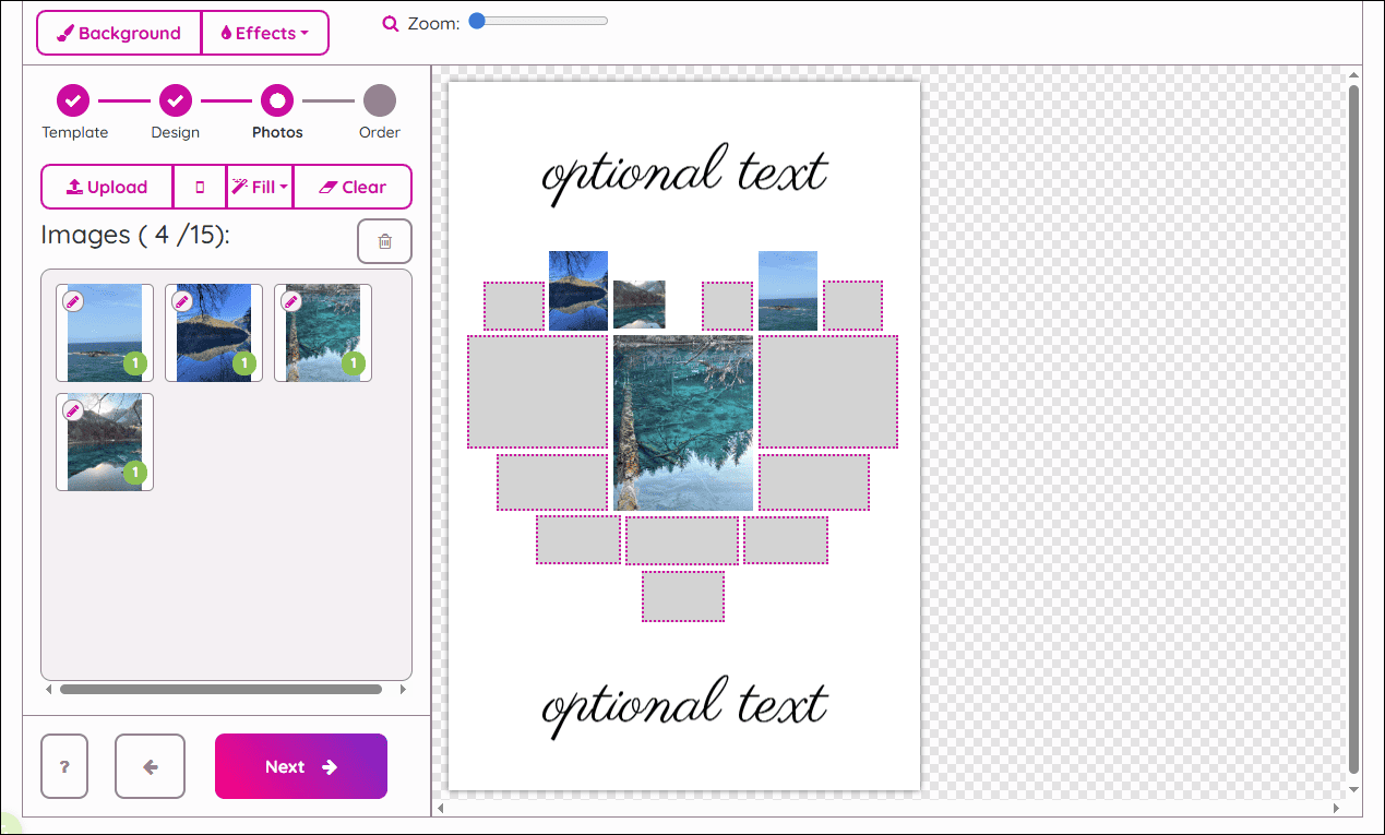 Rapidcollage.com interface with various customization options.