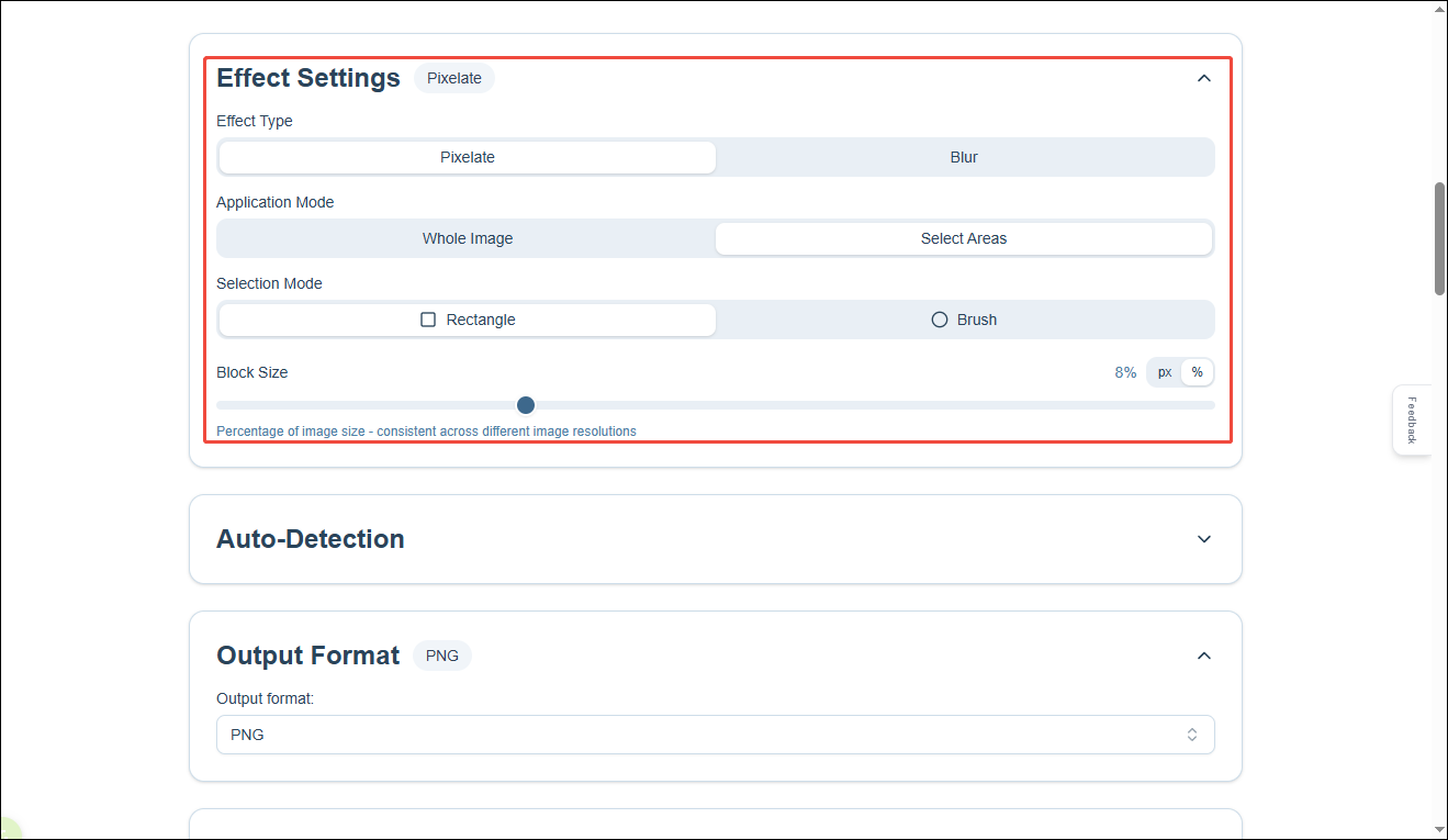IMAGY.APP interface with the selected Effect Settings panel.
