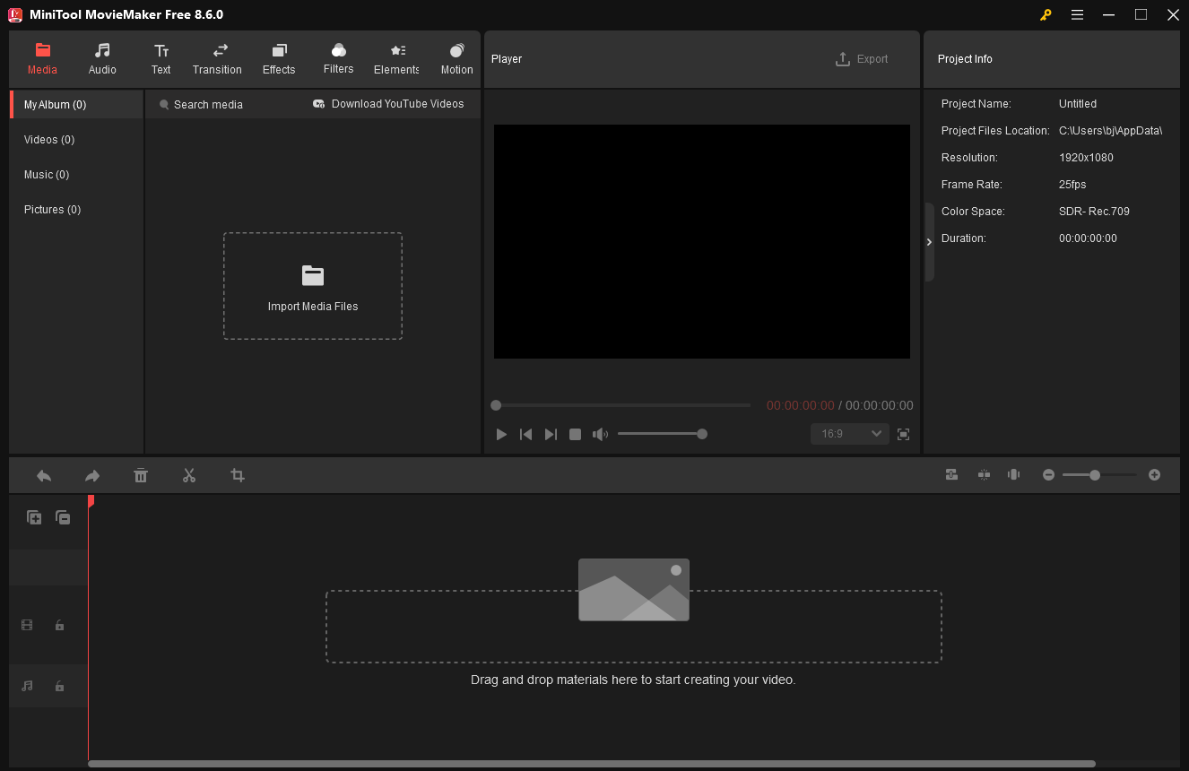 The main editing interface of MiniTool MovieMaker.