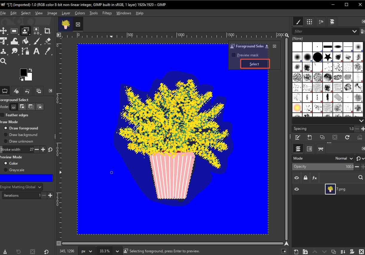 GIMP editing interface with the highlighted Select option.