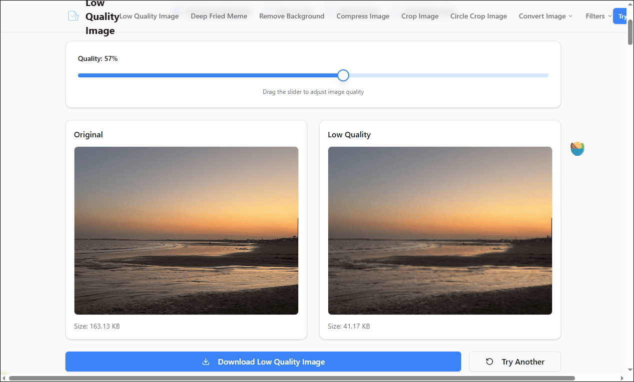 The main interface of Low Quality Image.