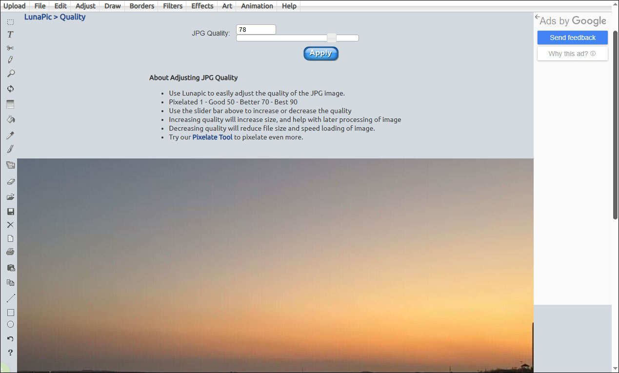The main interface of Lunapic.