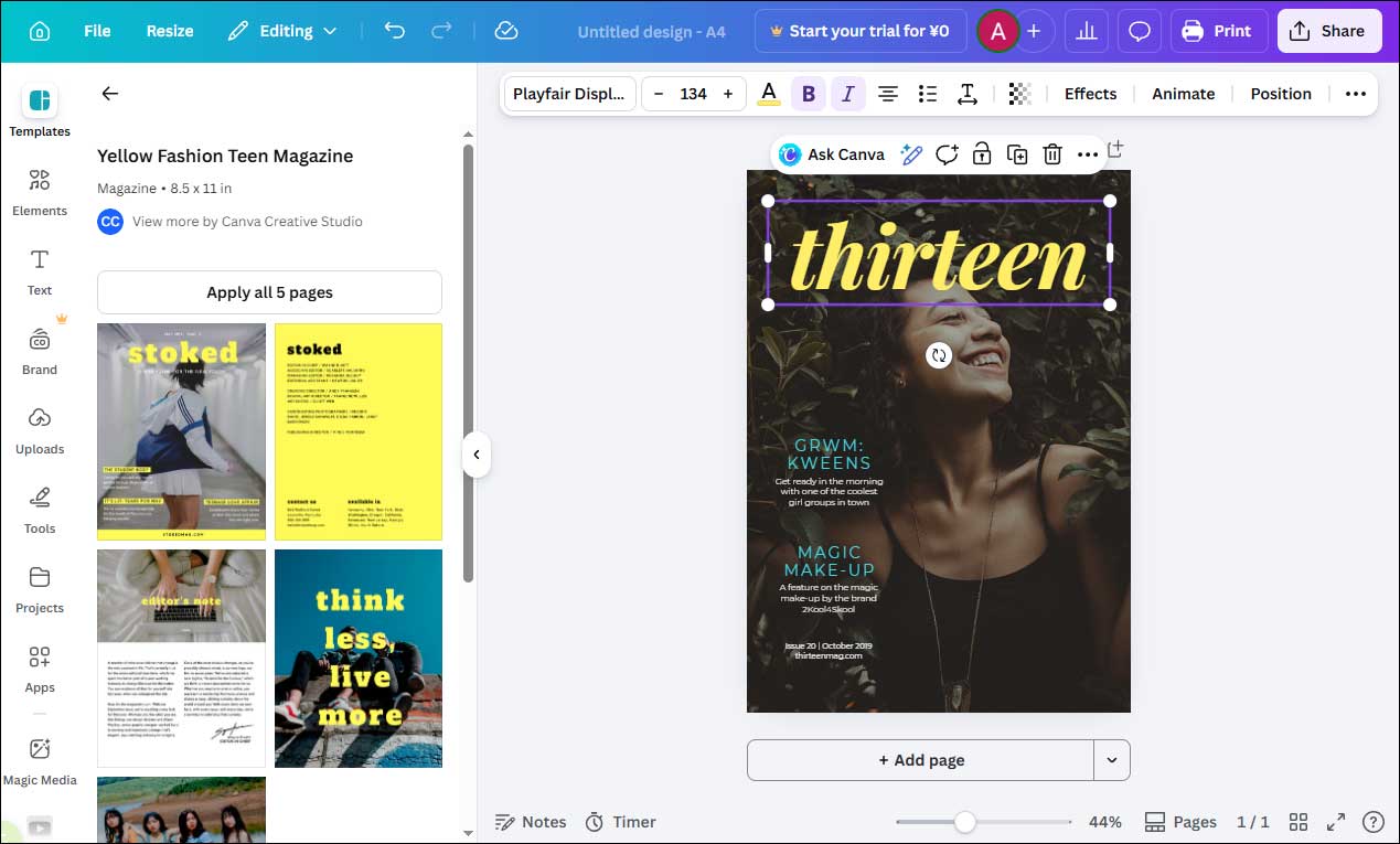 The main editing interface of Canva.