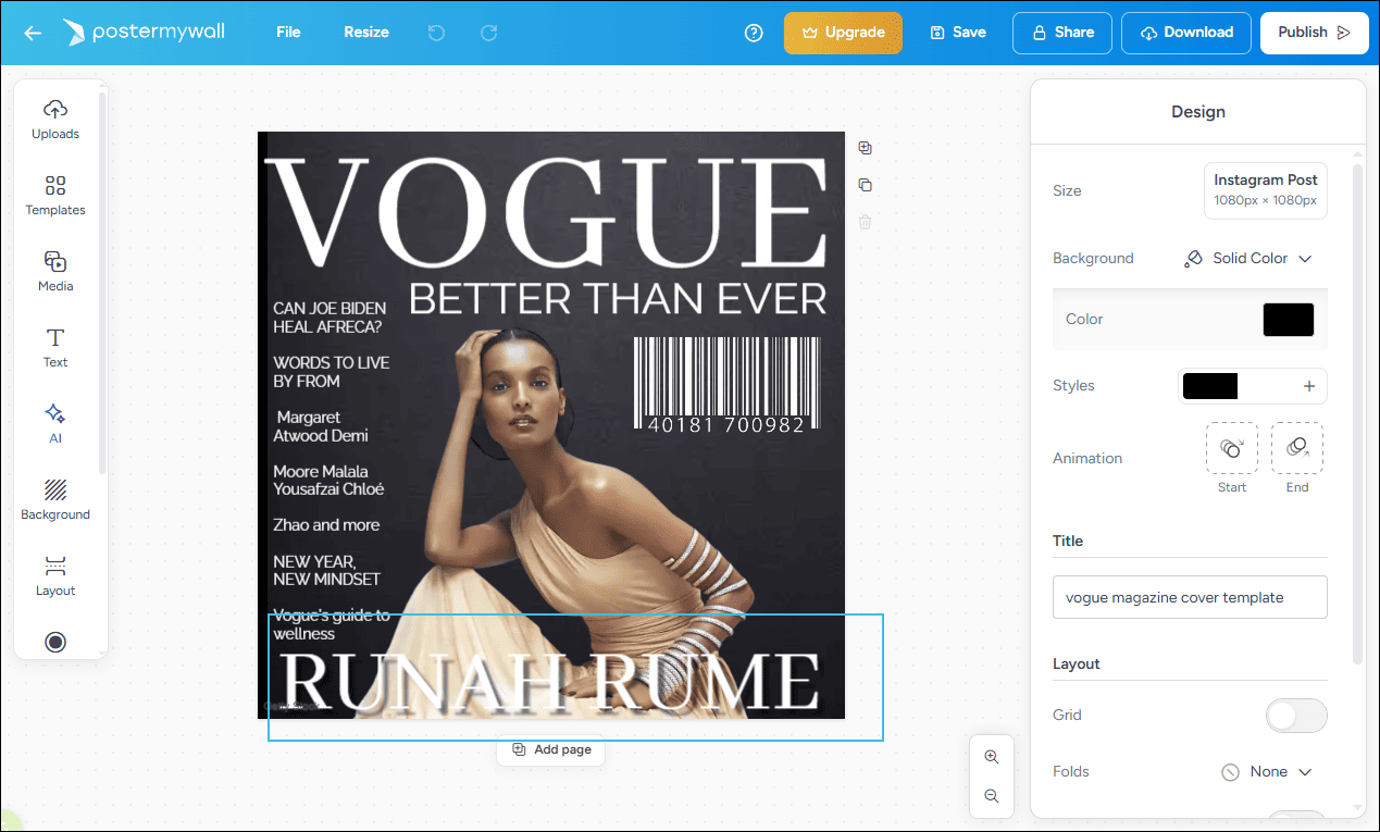 The main editing interface of PosterMyWall.