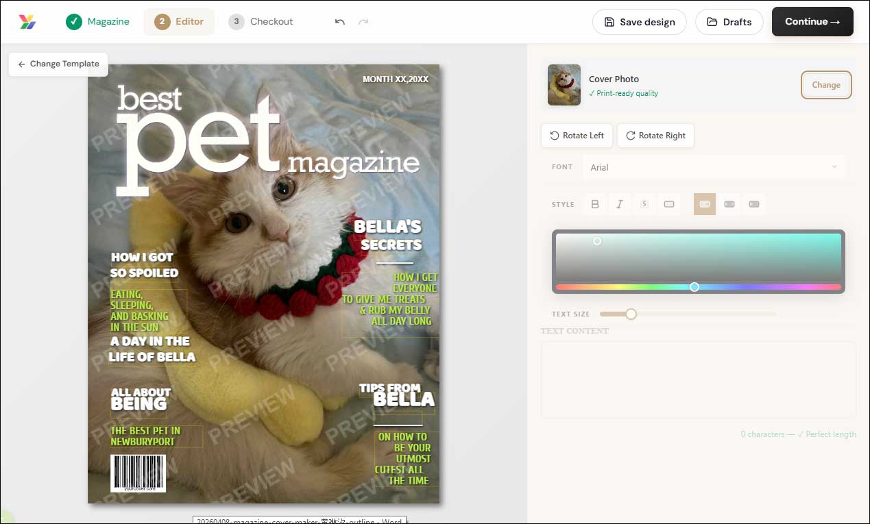 The main editing interface of YourCover.