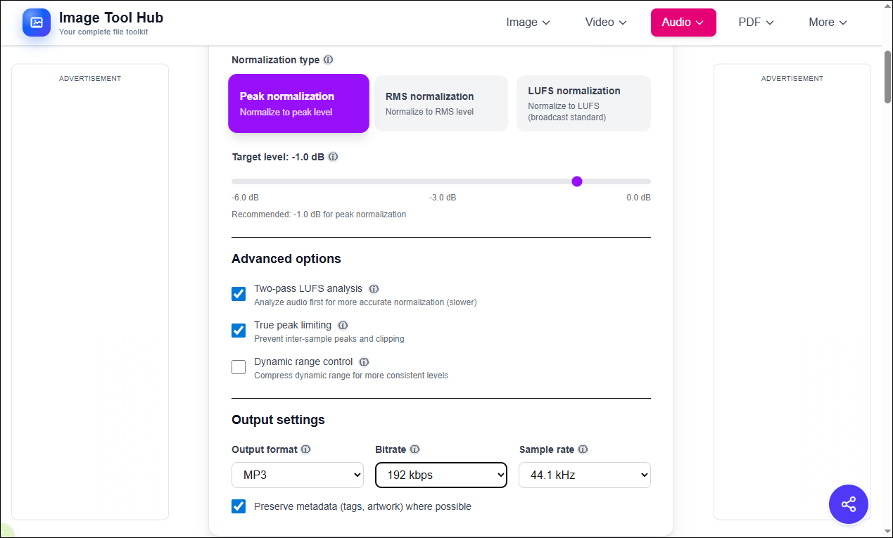 The main editing interface of Image Tool Hub.