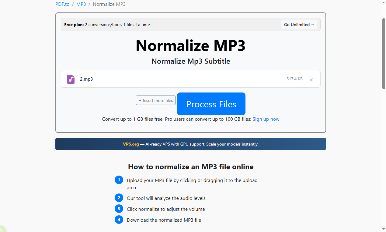 The main editing interface of MP3.to.