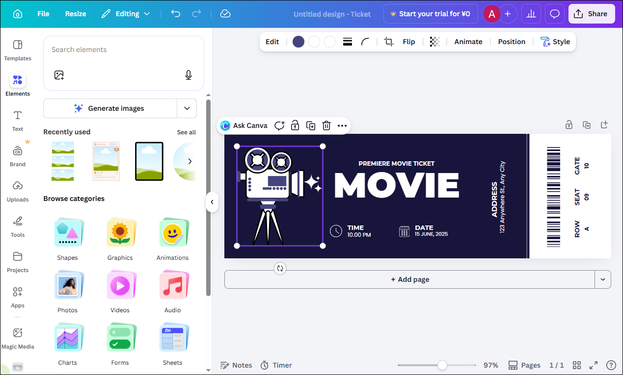 The main editing interface of Canva.