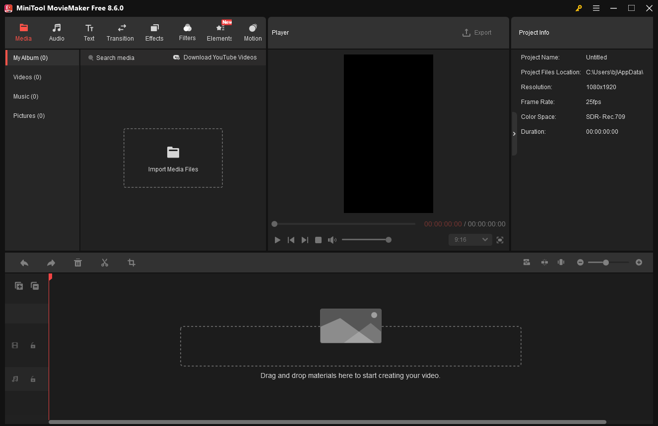 The main editing interface of MiniTool MovieMaker.