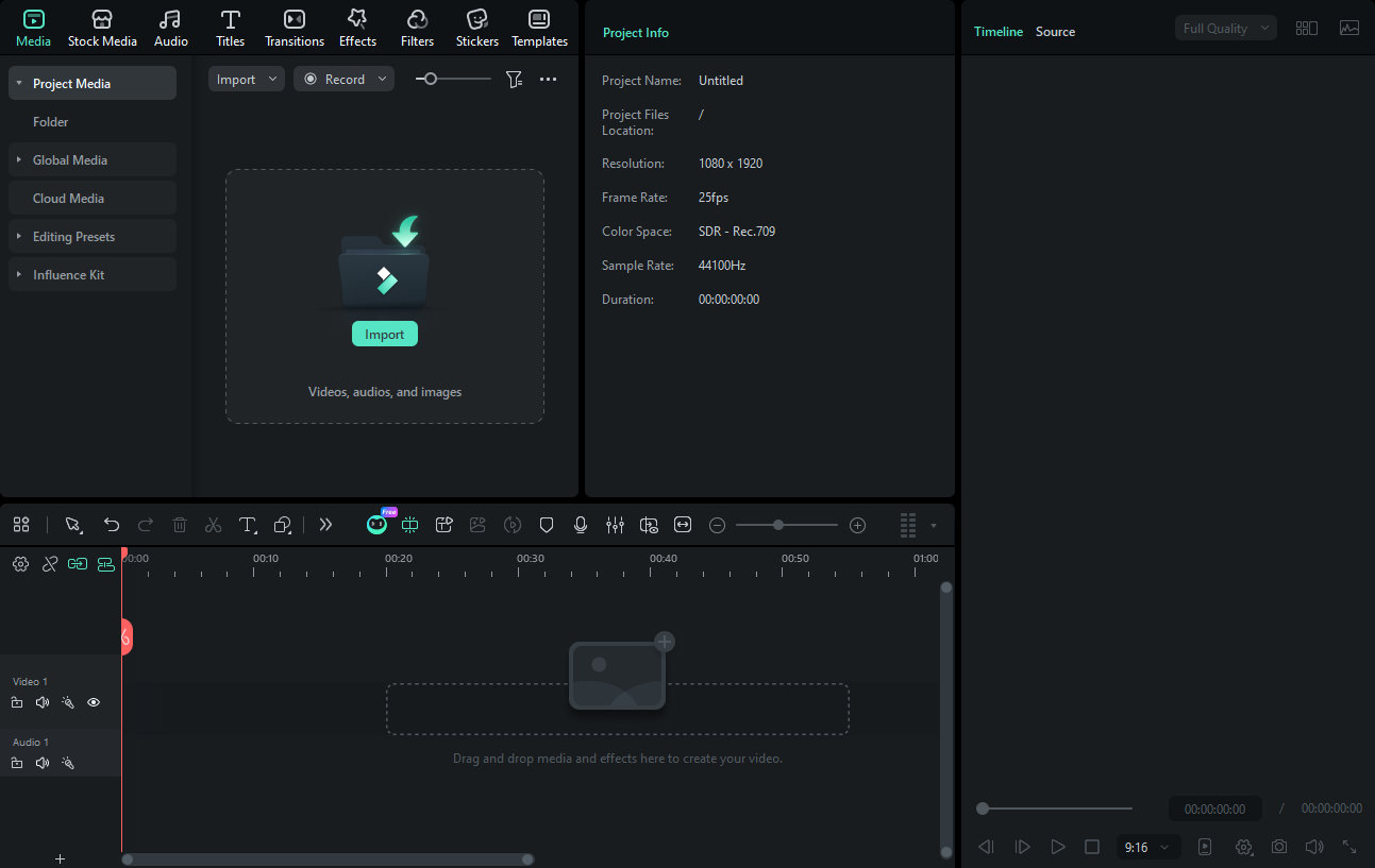 The main editing interface of Filmora.