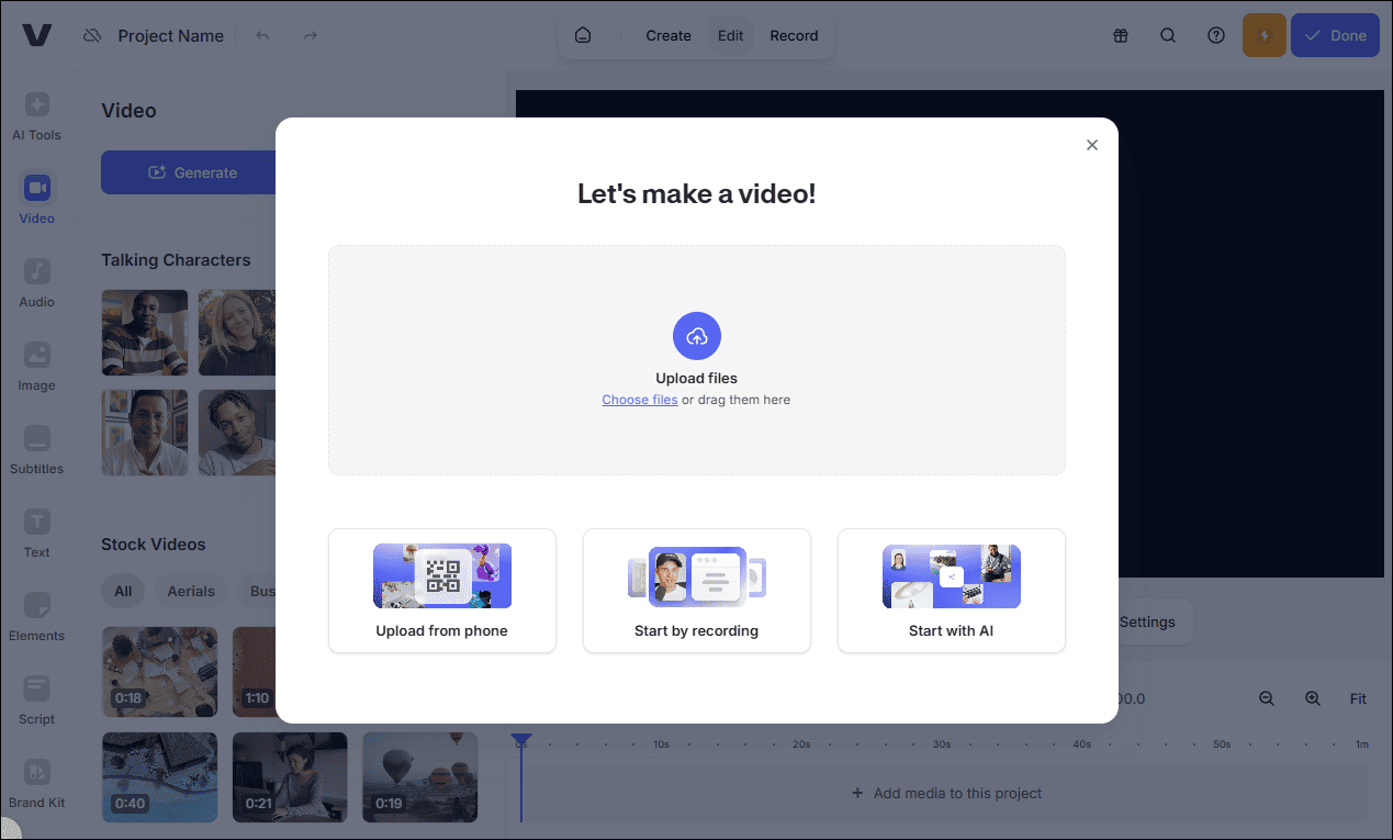 The main editing interface of VEED.