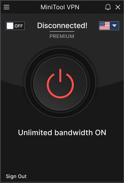 The main interface of MiniTool VPN.