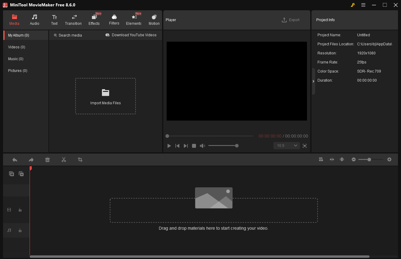 The main editing interface of MiniTool MovieMaker as a Reddit video maker.