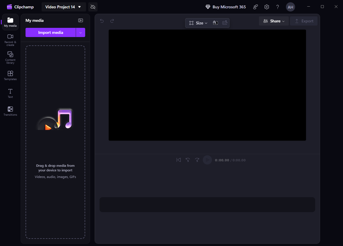 The main editing interface of Microsoft Clipchamp as a Reddit video maker.