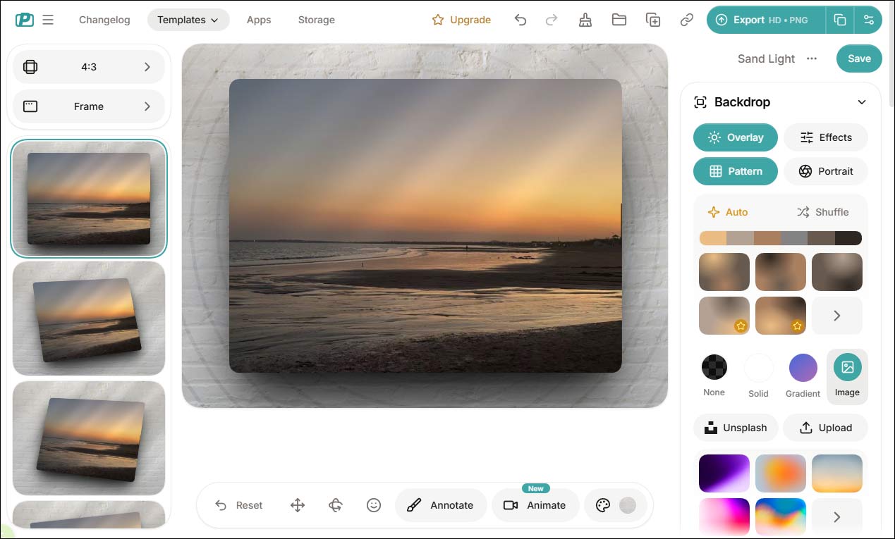 The main editing interface of PostSpart.app as a screenshot beautifier.