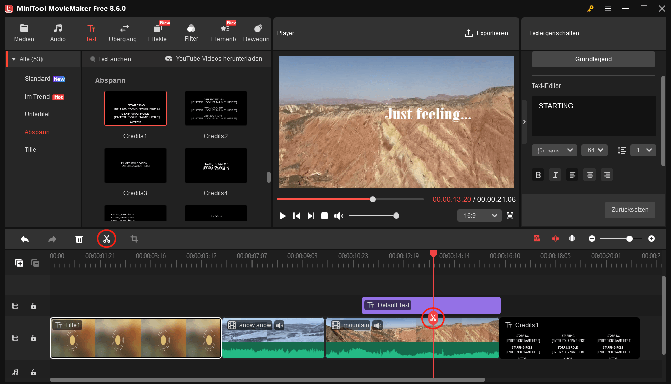 Eine Bildunterschrift in MiniTool MovieMaker teilen.