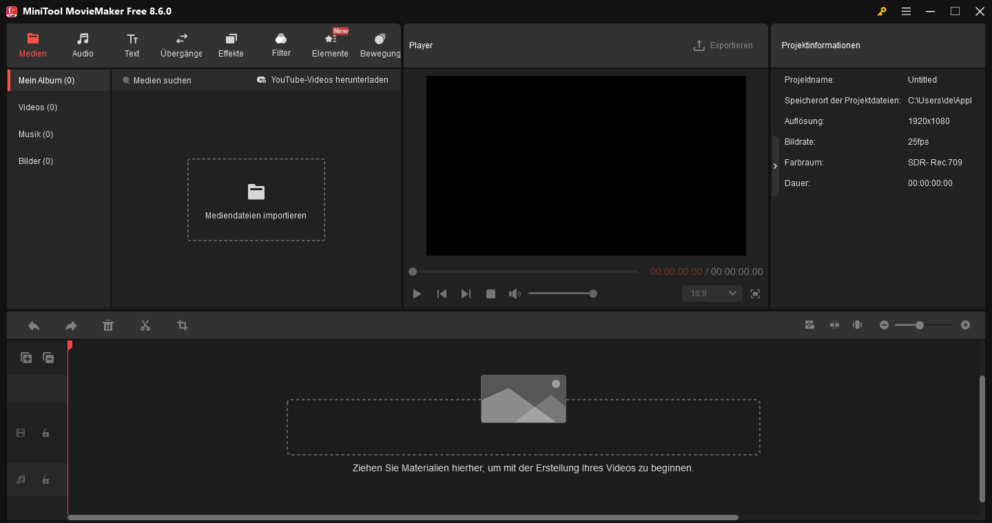 Klicken auf die Option Mediendateien importieren in MiniTool MovieMaker.