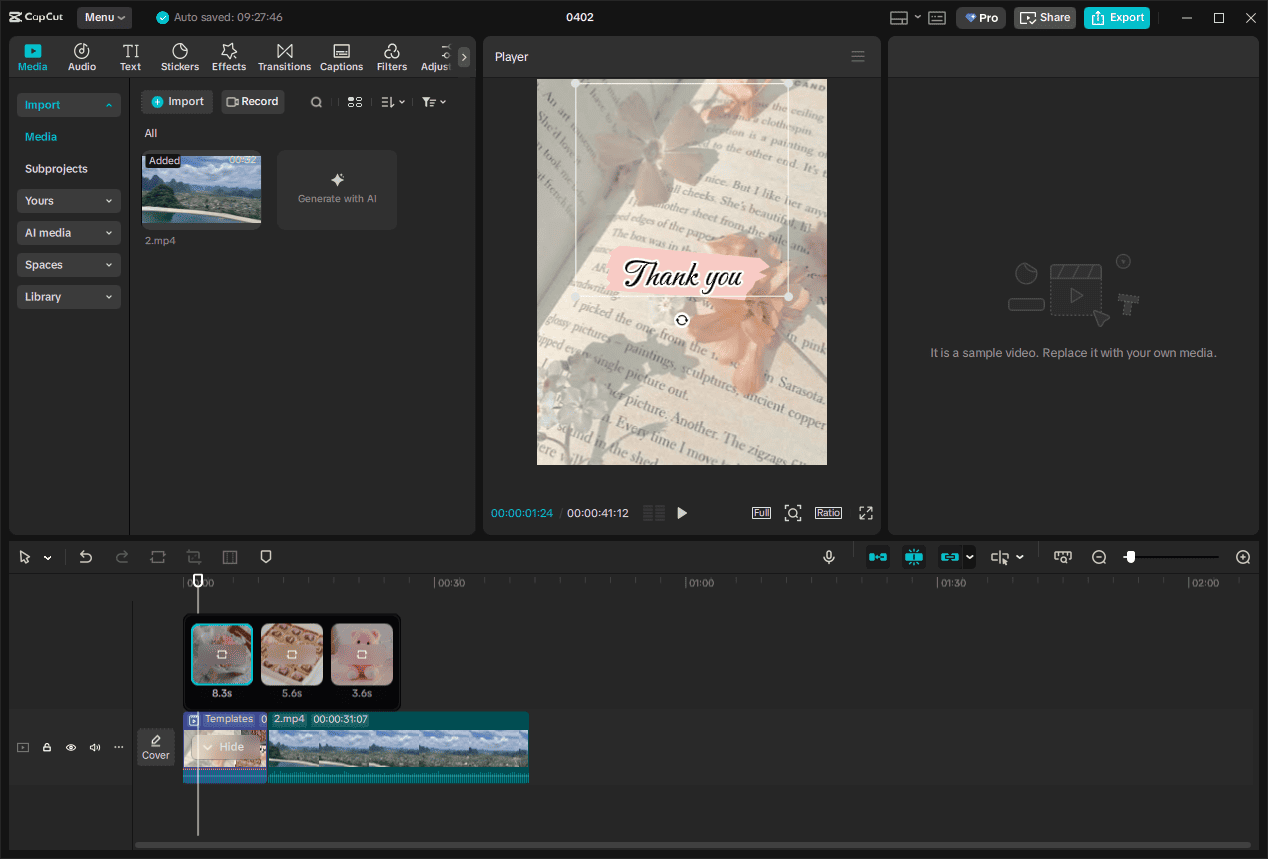 The main interface of CapCut as a Valentine’s video maker.