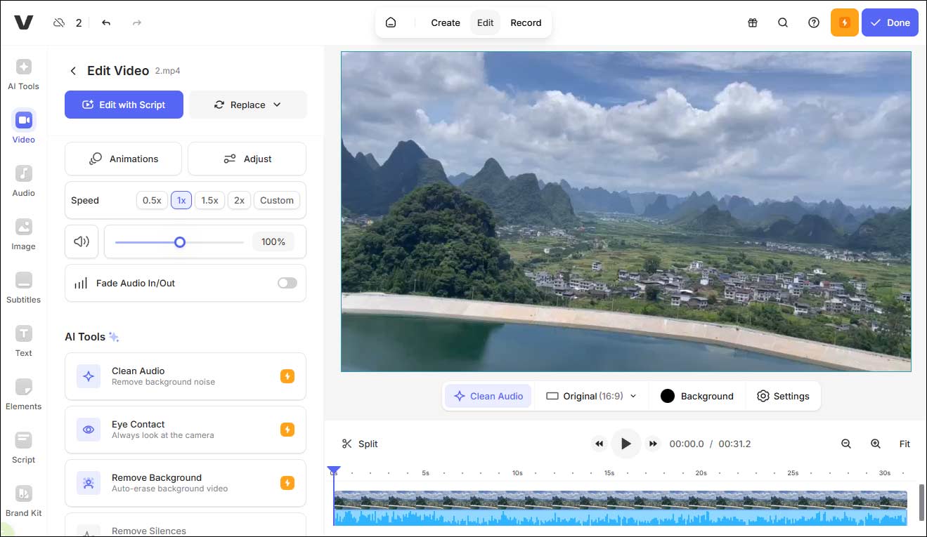 The main interface of VEED as a Valentine’s video maker.