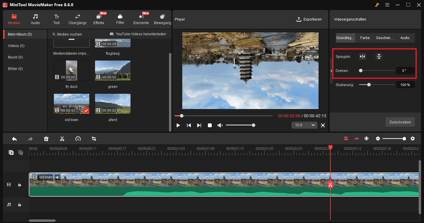 Gehen Sie zu den Videoeigenschaften, um ein Video in MiniTool MovieMaker zu spiegeln oder zu drehen.