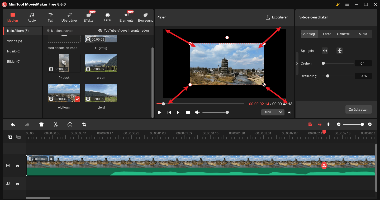 Gehen Sie zum Vorschaubereich, um die Videoanzeigegröße in MiniTool MovieMaker anzupassen.